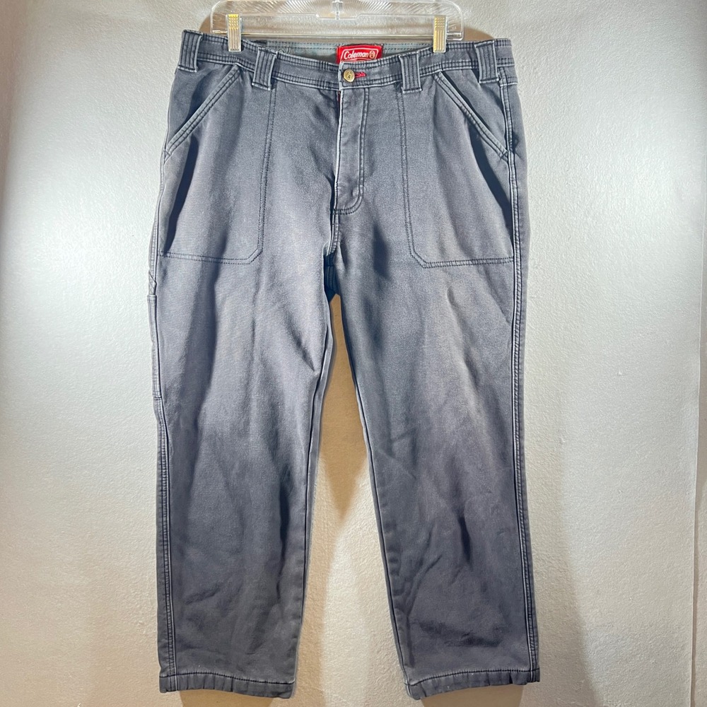 747 | Coleman Rugged Canvas Stretch Carpenter Utility Work Pants Grey Mens 36x30